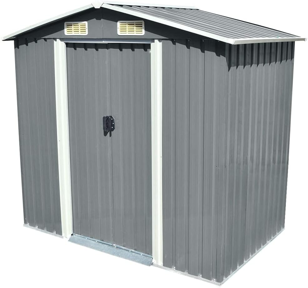 Anthracite Garden Storage Shed with Double Sliding Doors 101.2 x 80.7 x 70.1inch L276