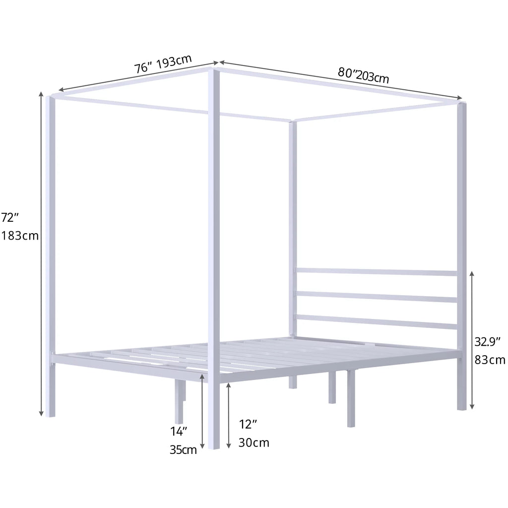 White Twin Size Metal Canopy Platform Bed Frame with Headboard W293674