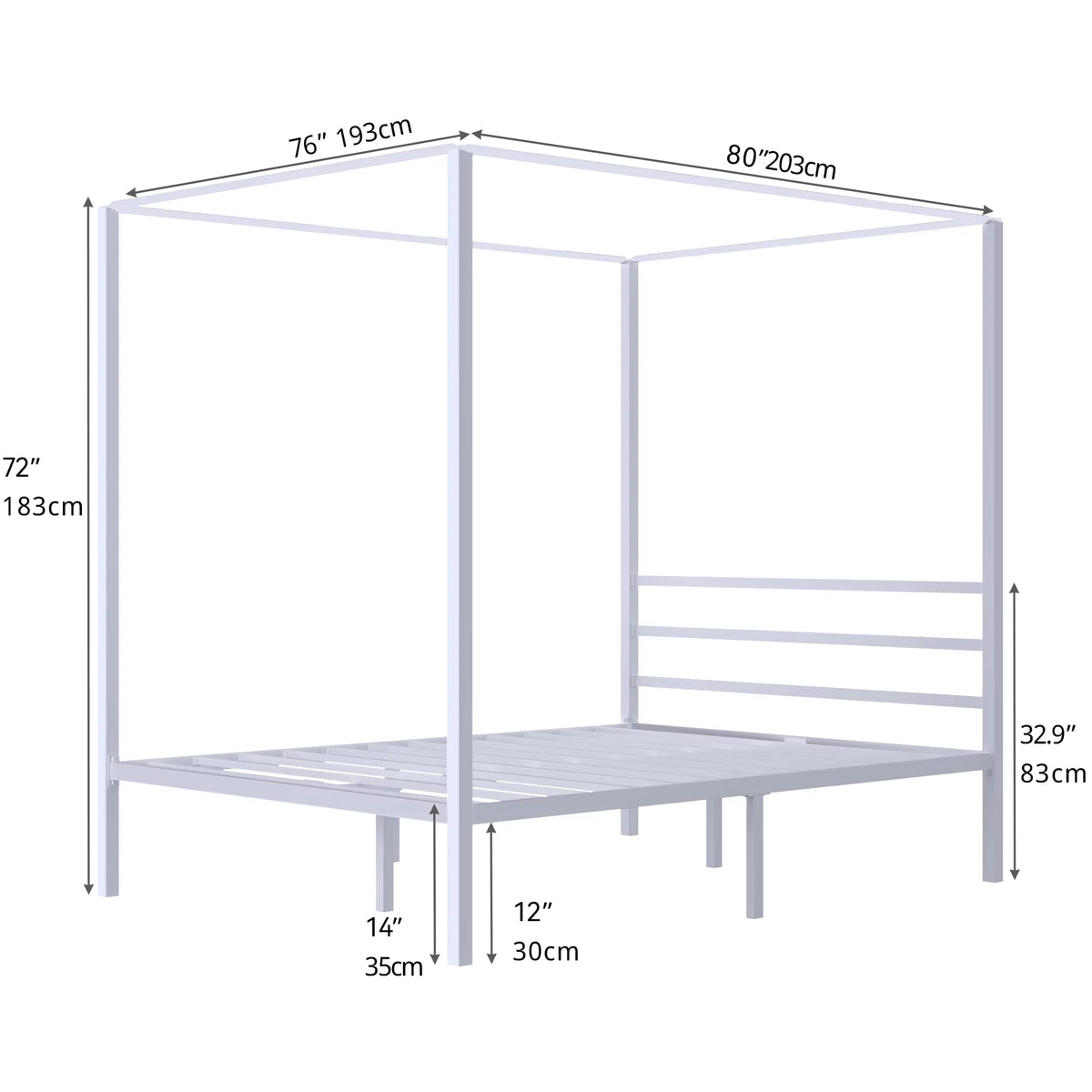 White Twin Size Metal Canopy Platform Bed Frame with Headboard W293674