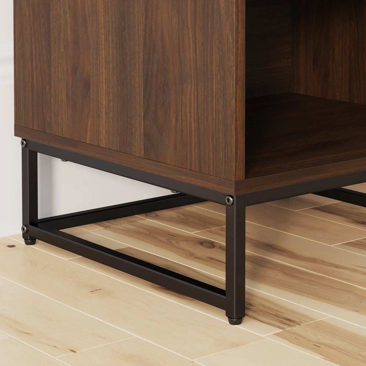 Walnut Rustic Nightstand with Open Cubby and Drawer Z245