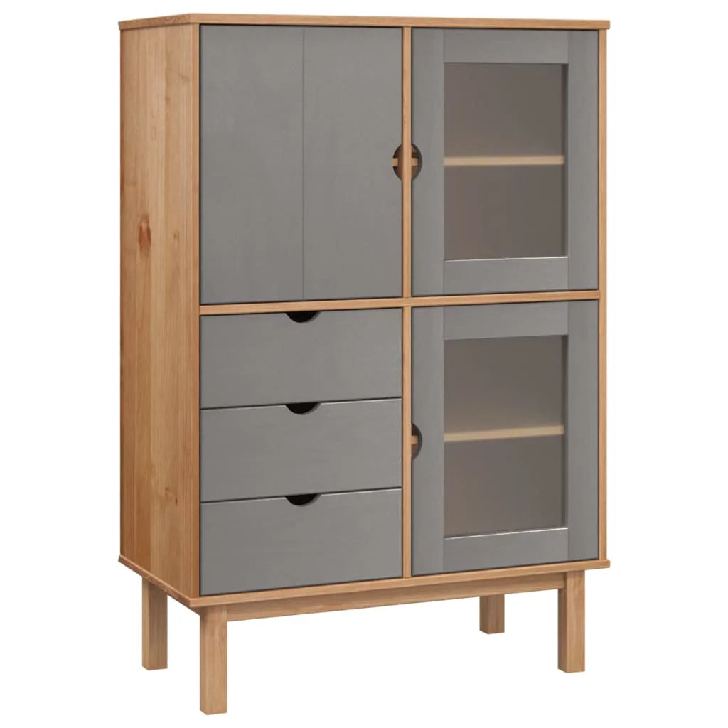 Brown and Gray Solid Wood Pine Highboard G5016