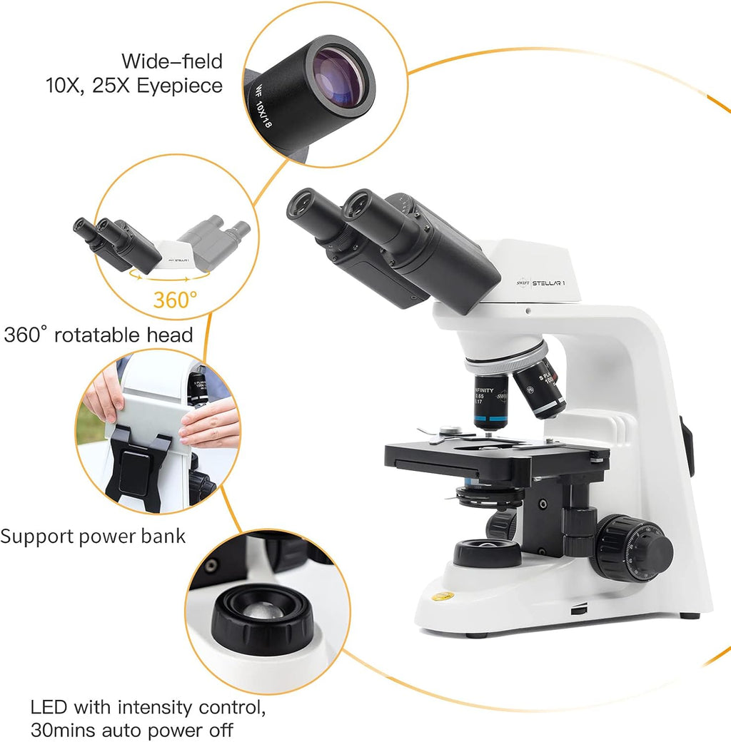 Professional Lab Compound Microscope, 40X-2500X Magnification, Binocular Head S728424
