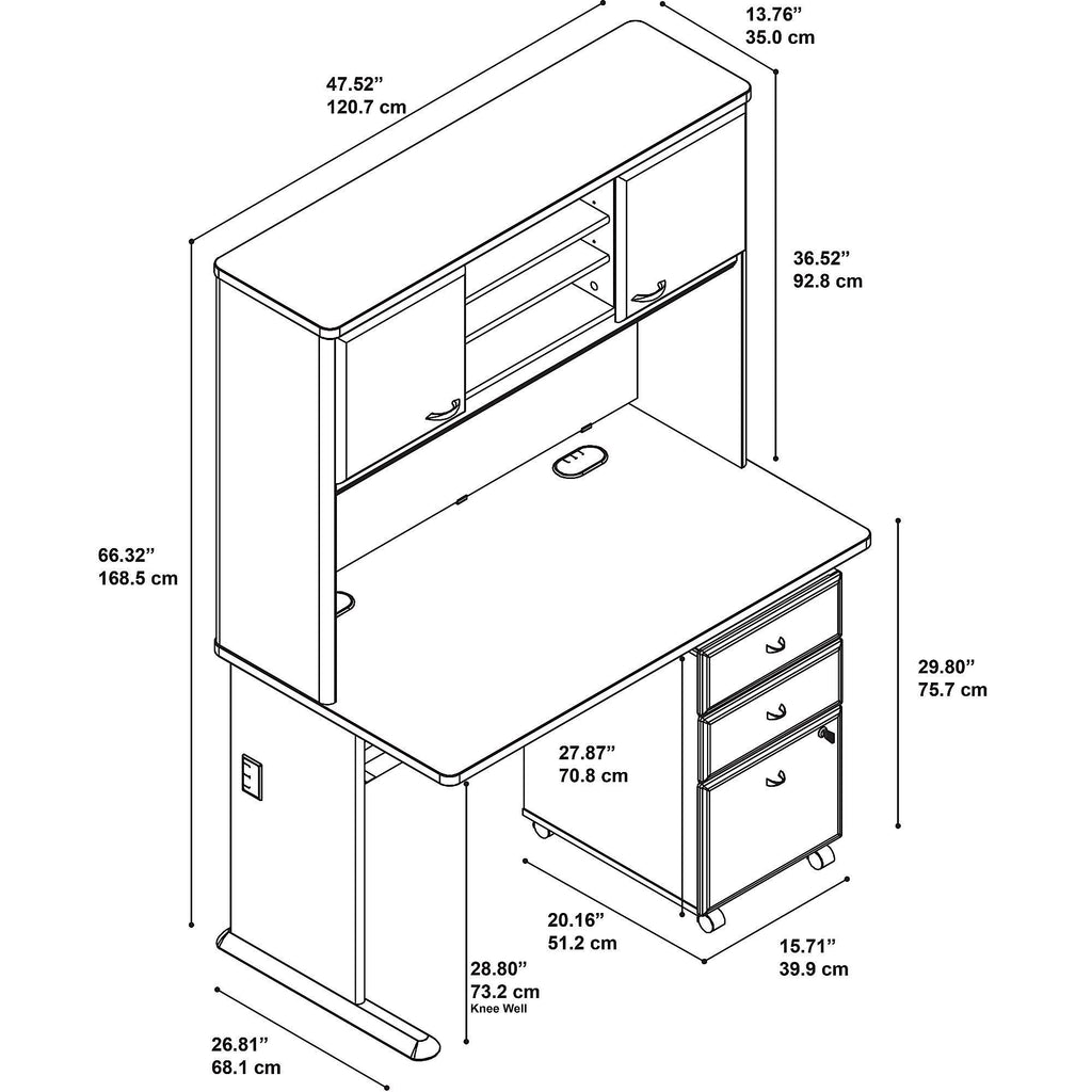48W Desk with Hutch and Mobile File Cabinet M579