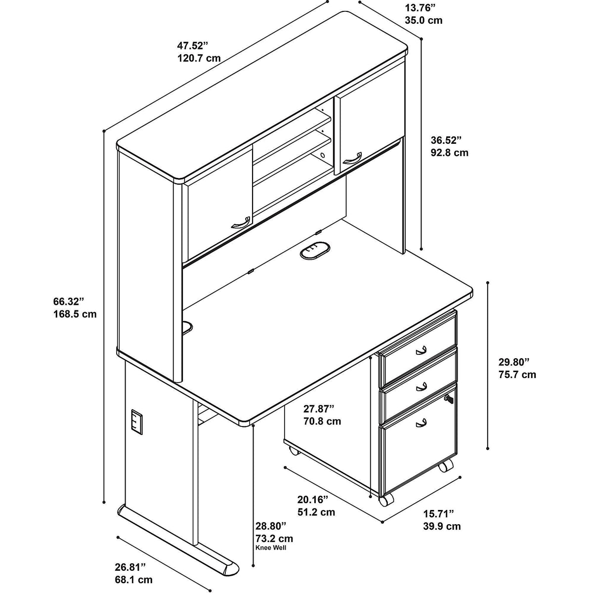 48W Desk with Hutch and Mobile File Cabinet M579