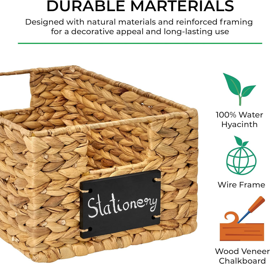 6 Pcs Natural Water Hyacinth Woven Storage Baskets with Handles T604255