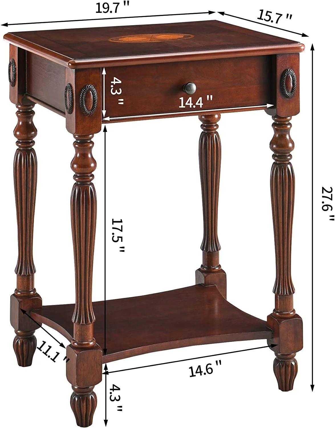 Solid Wood End Tables with Drawer 19.7"x 15.7"x 27.6" Cherry Walnut R118