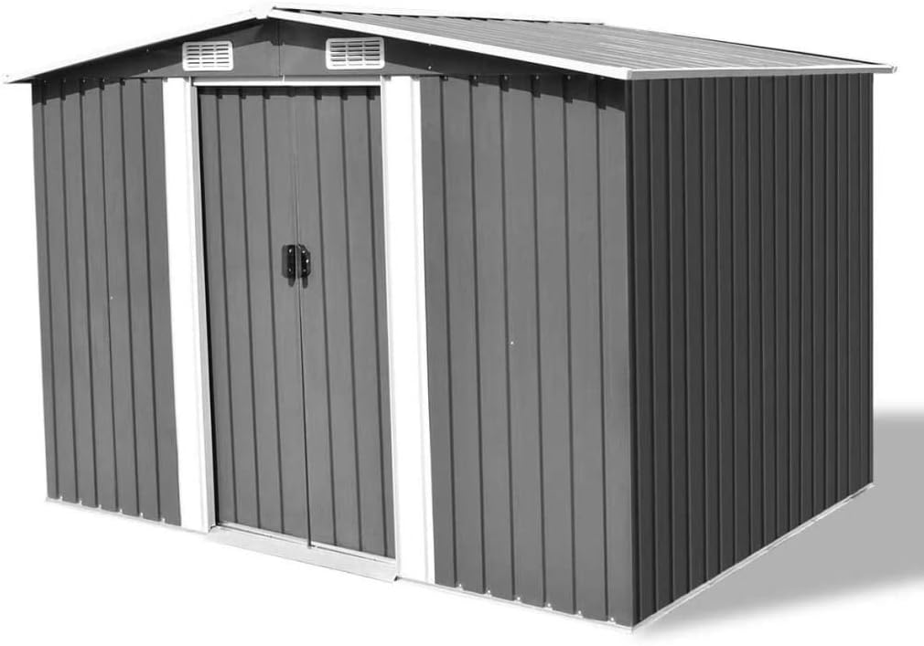 Anthracite Garden Storage Shed with Double Sliding Doors 101.2 x 80.7 x 70.1inch L276