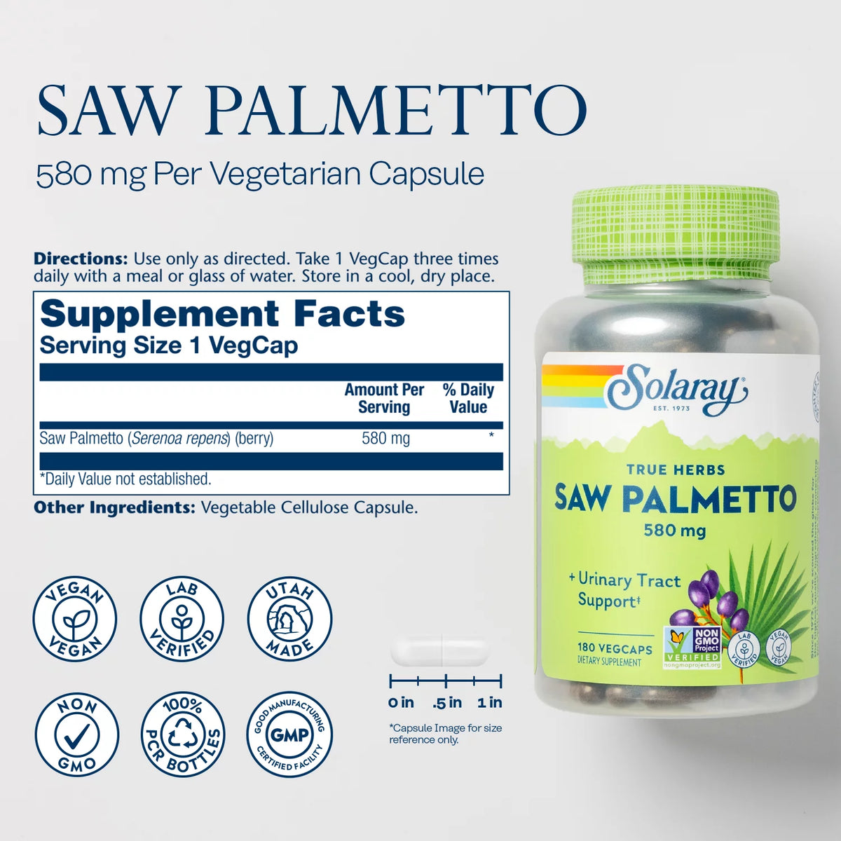 Saw Palmetto Berry 580mg 180 VegCaps T211045
