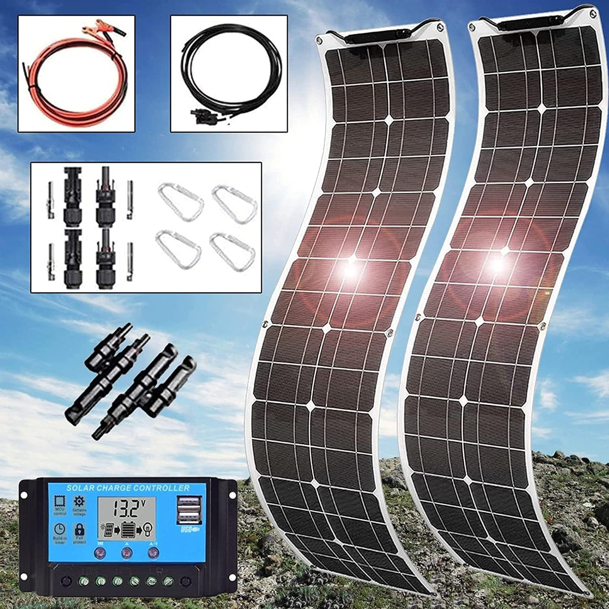 2pcs 200W Monocrystalline Flexible Solar Panel Kit K699