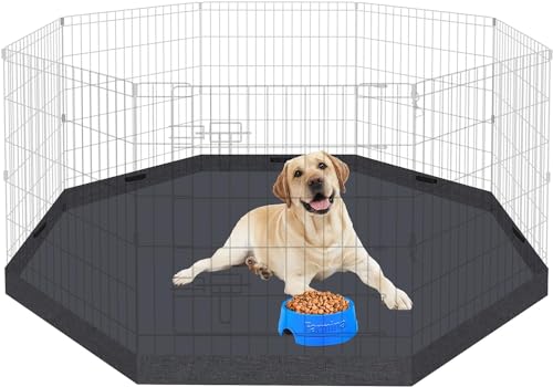 Black 8 Panels 24 Inch Metal Wire Pet Playpen with Top Cover X671397