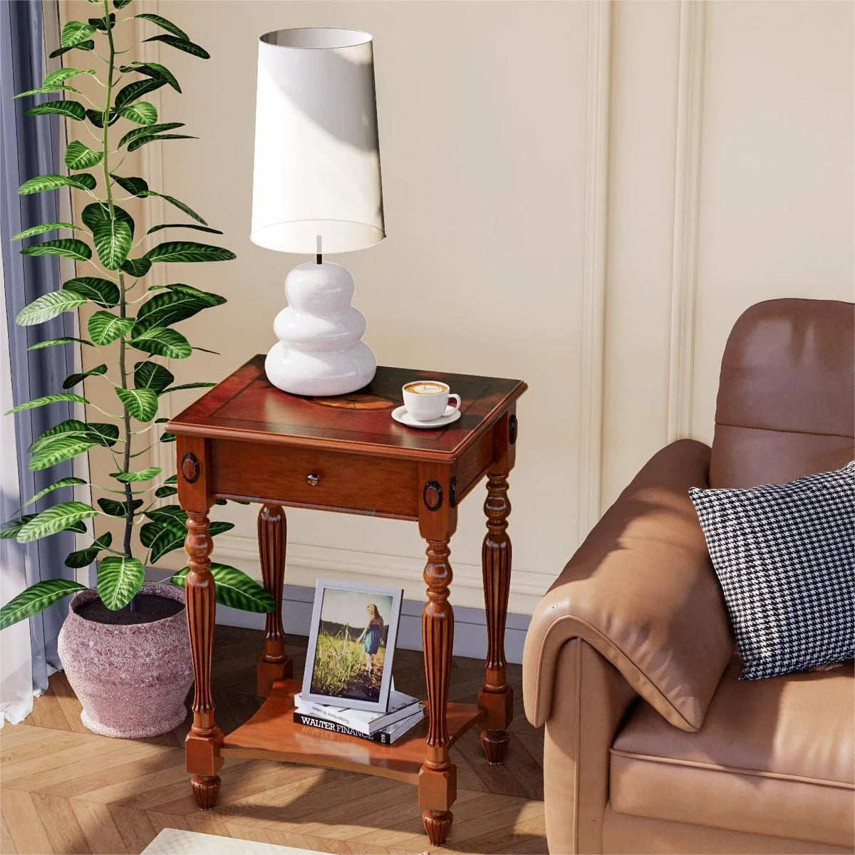 Solid Wood End Tables with Drawer 19.7"x 15.7"x 27.6" Cherry Walnut R118