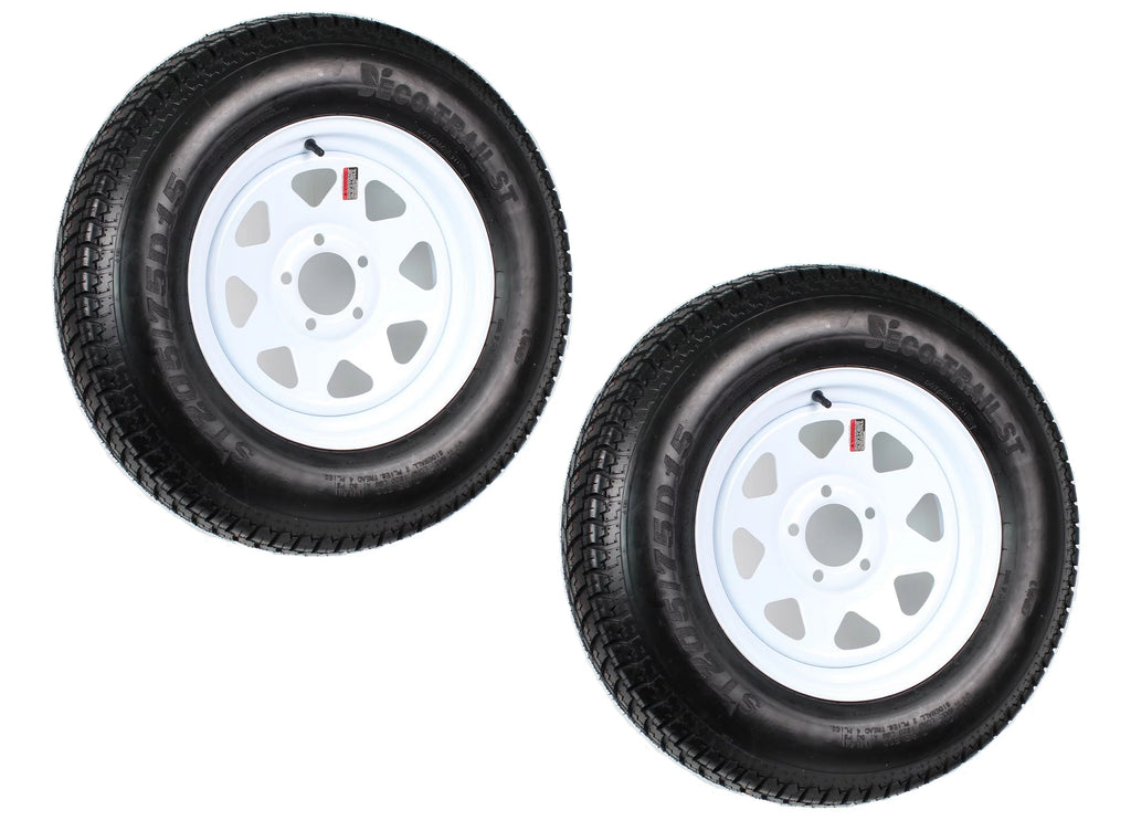 2-Pk Trailer Tire On Rim ST205/75D15 5 Hole White Spoke Wheel C75885