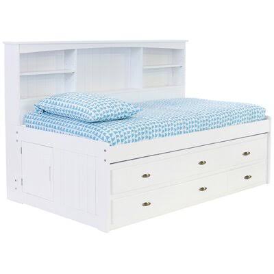 White Twin Solid Wood Bed with 6 Drawer Bookcase K417