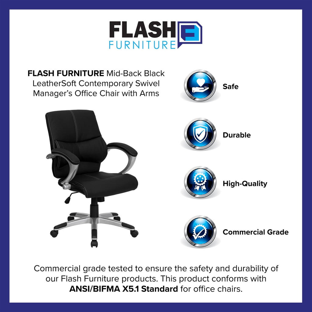 Black Leather Mid-Back Office Chair J332861