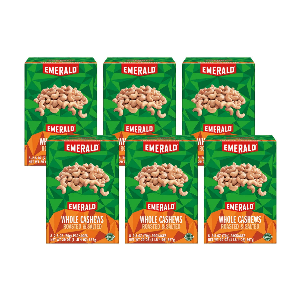 Whole Cashews Roasted & Salted 8 CT Box 20 oz Pack of 6 G948