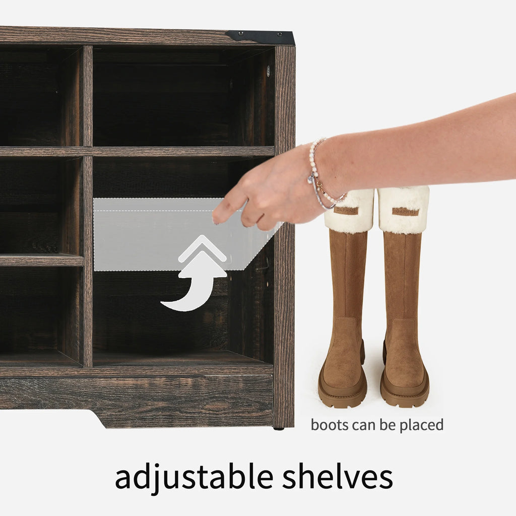 Industrial Hall Tree Coat Rack with Shoe Bench O489724