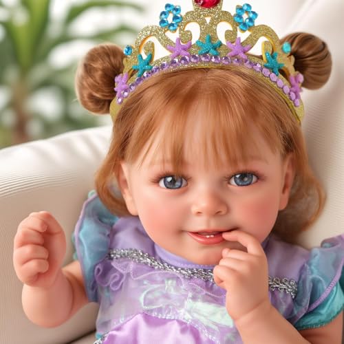 20 Inch Realistic Brown Hair Reborn Baby Doll with Clothes and Toy Accessories C1268