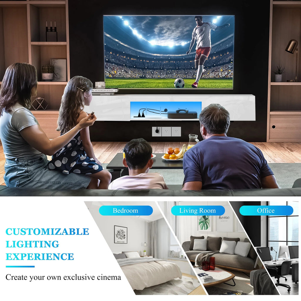 Black 71in Floating TV Stand with LED B67822