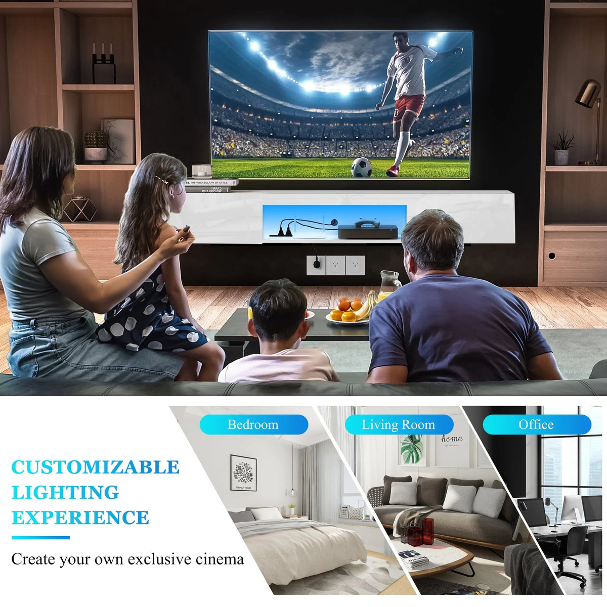 Black 71in Floating TV Stand with LED B67822