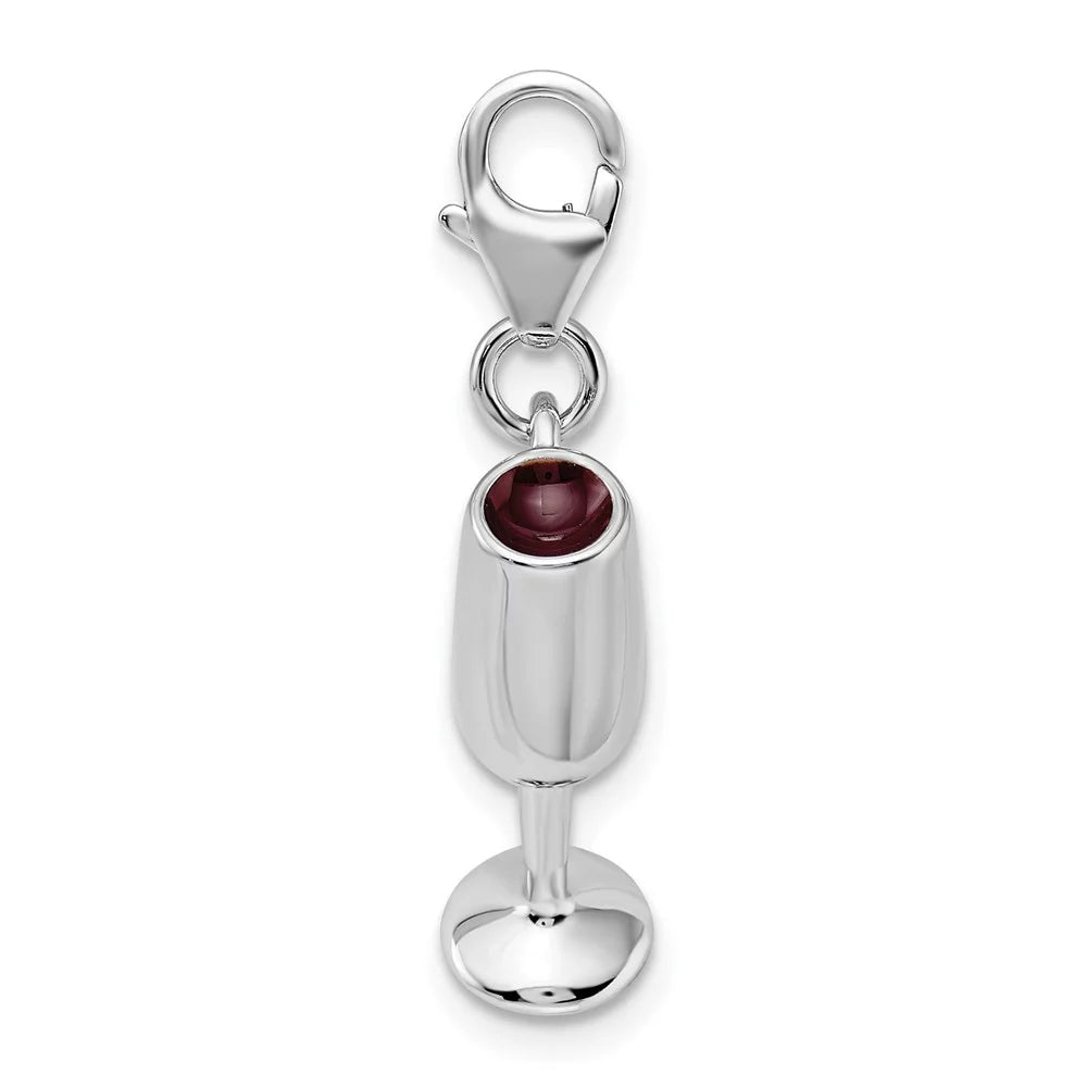 Sterling Silver Enameled Red Wine Glass Charm Pendant D91439