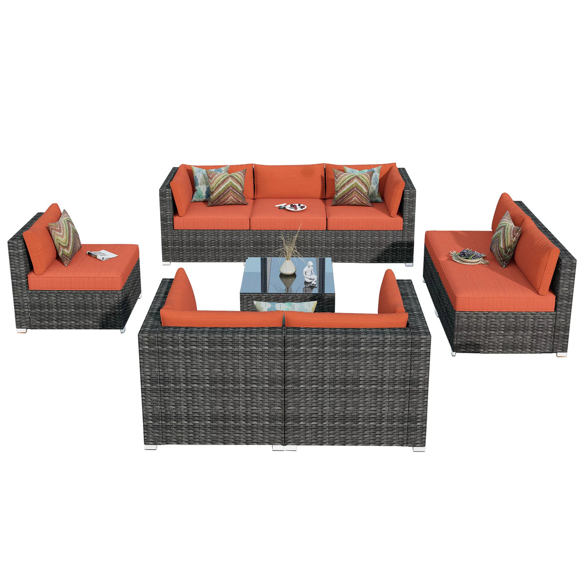 9 Piece All Weather Wicker Patio Sectional Sofa Set with Coffee Table H446353