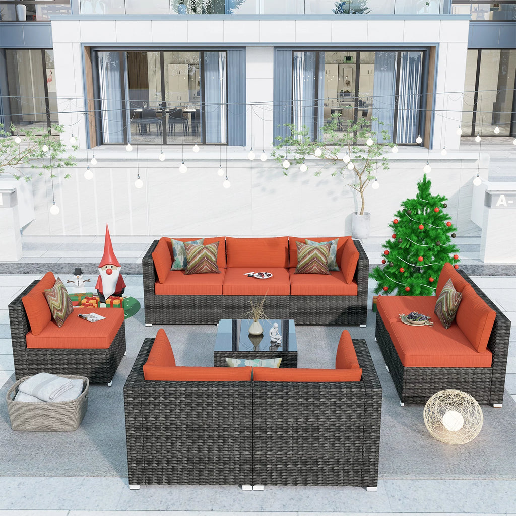 9 Piece All Weather Wicker Patio Sectional Sofa Set with Coffee Table H446353