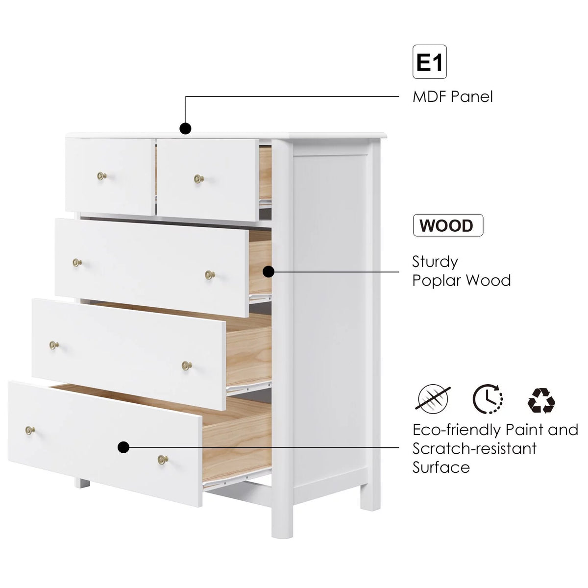 White 5 Drawer Kids Dresser B419