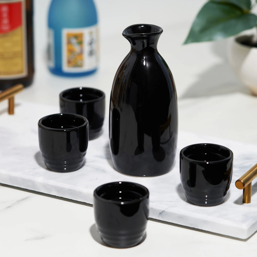 Black Stoneware Sake Set V9363