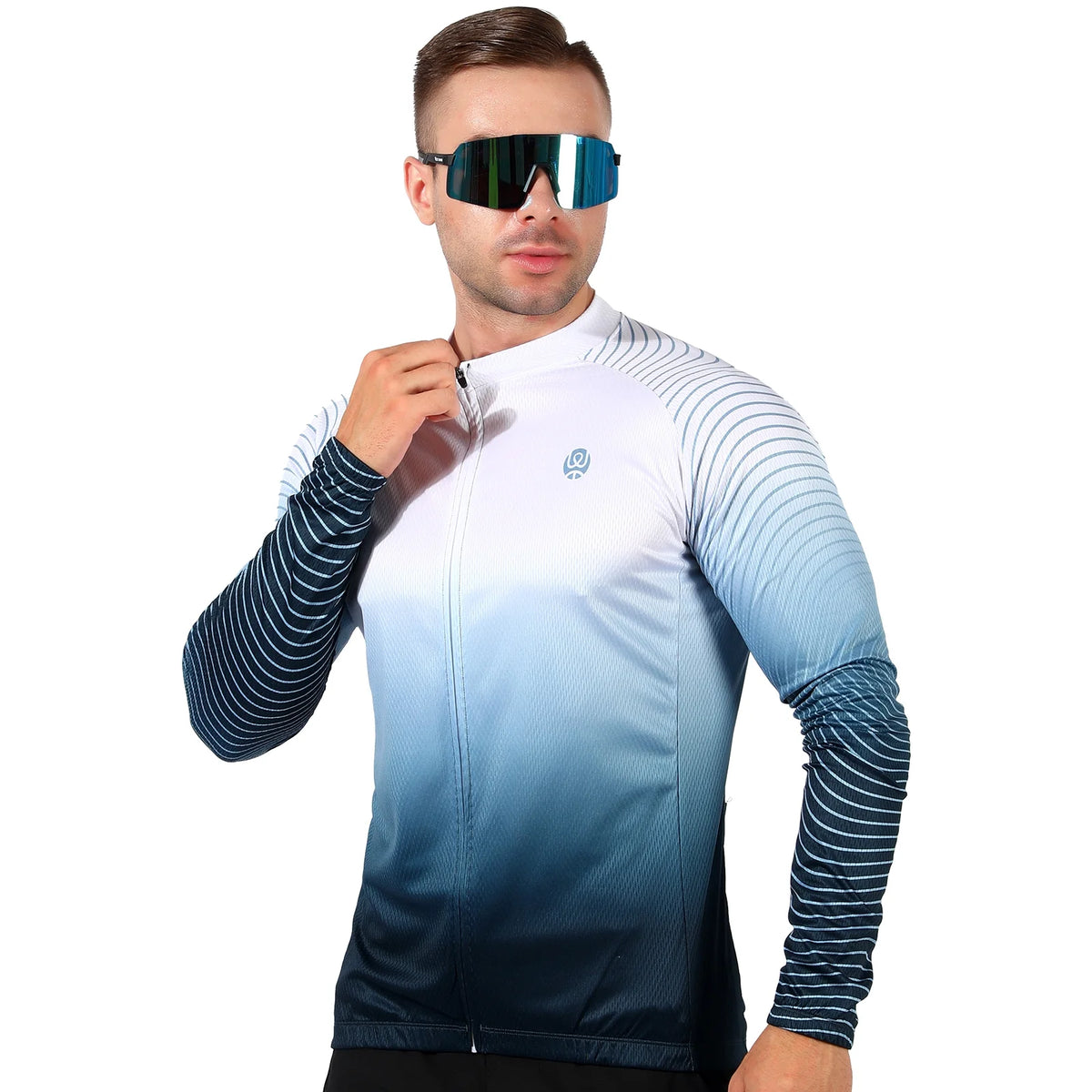 White Long-Sleeved Cycling Jersey Q827