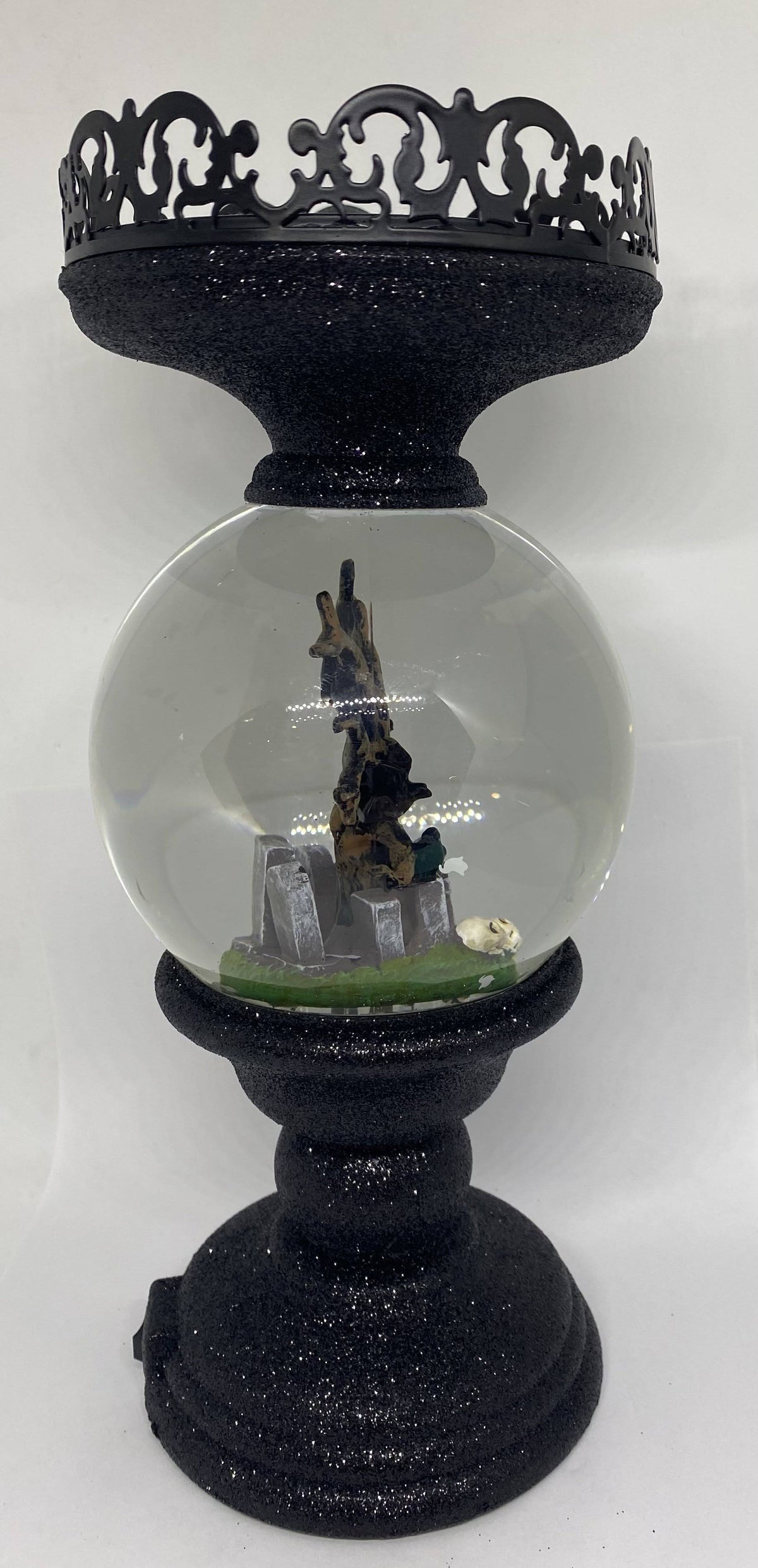 Halloween Cemetery Pedestal Water Globe Candle Holder M937