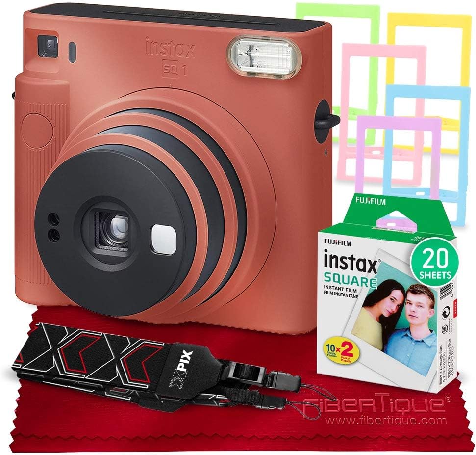 Glacier Blue Instant Camera Bundle with Square Instant Film (20 Exposures), Camera Strap, Color Plastic Frames K567642