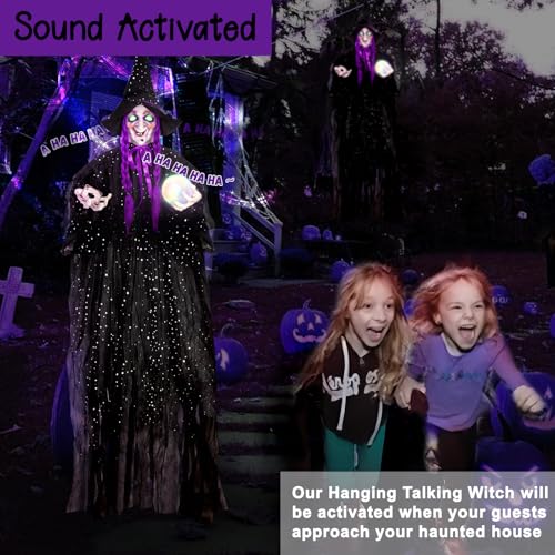 Hanging Talking Animatronics Witch with Sound Activated R748