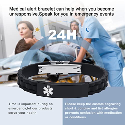 Custom Silicone Rubber Strap Stainless Steel Medical Alert Bracelet J97676