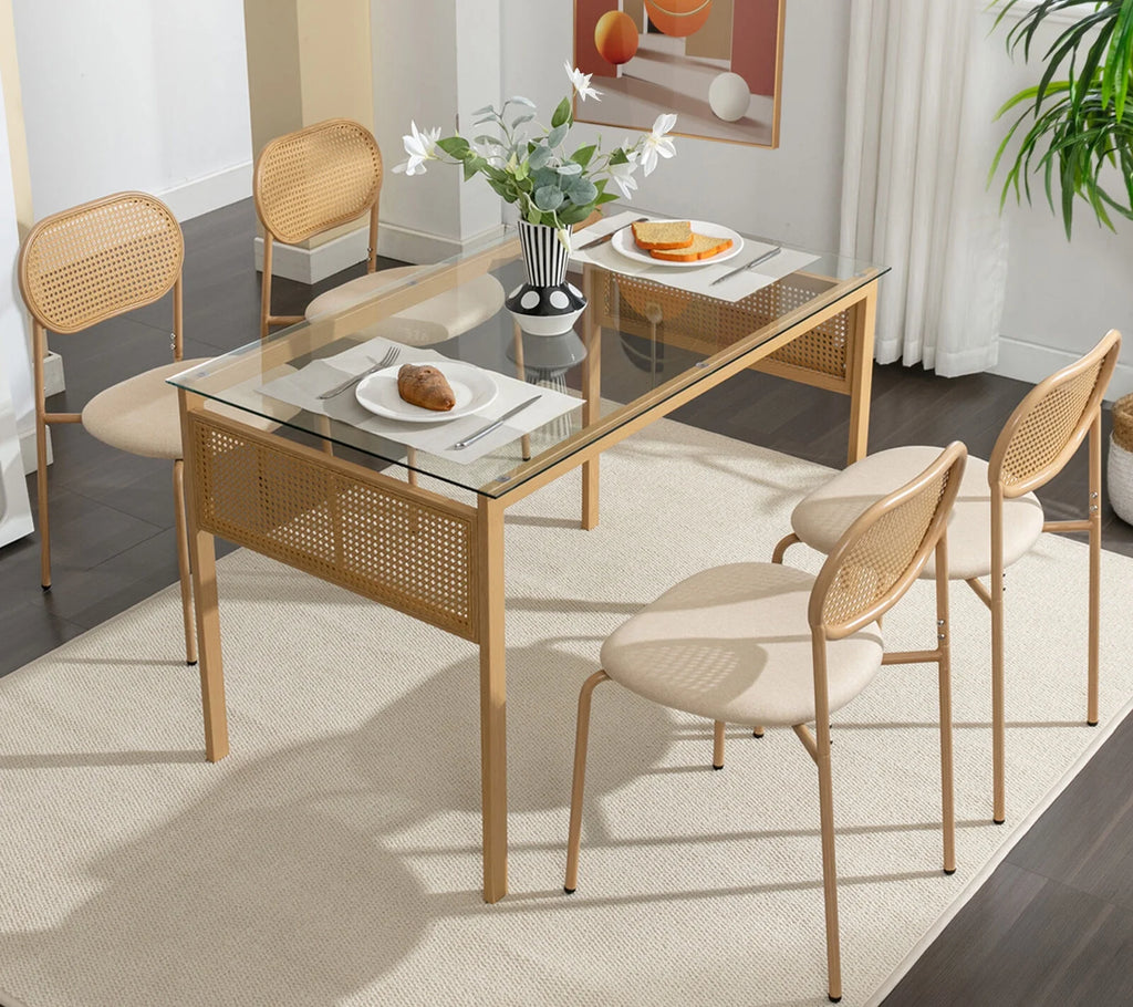 Set of 4 Boho Dining Chairs with Rattan Back E231435