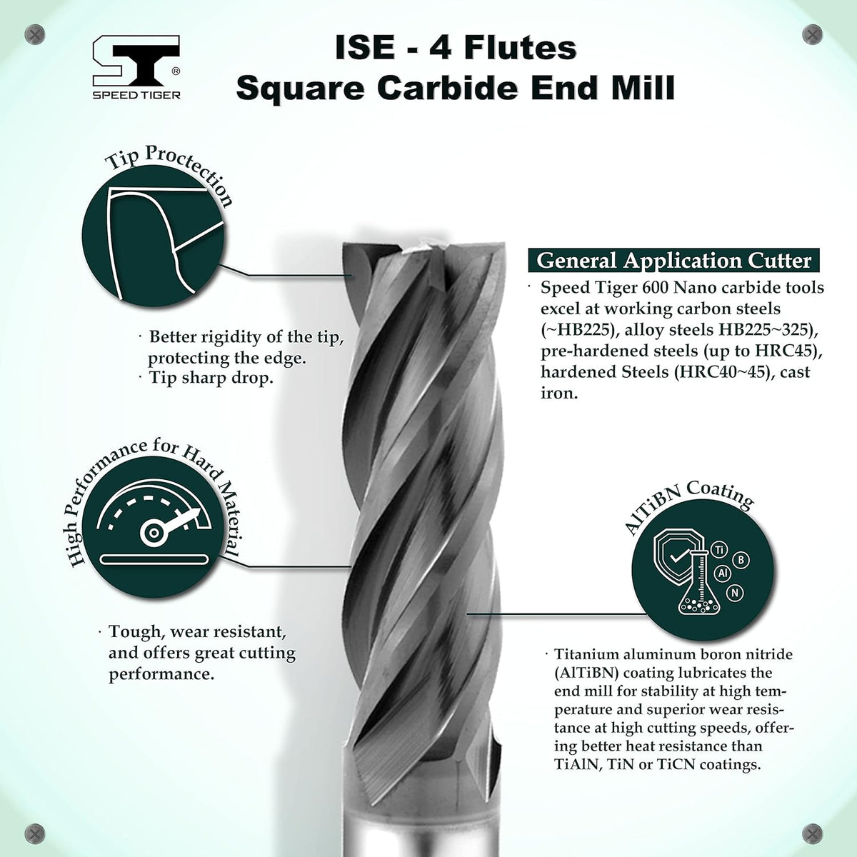 Carbide Square End Mill 4 Flute 5/16 5 Pieces G329