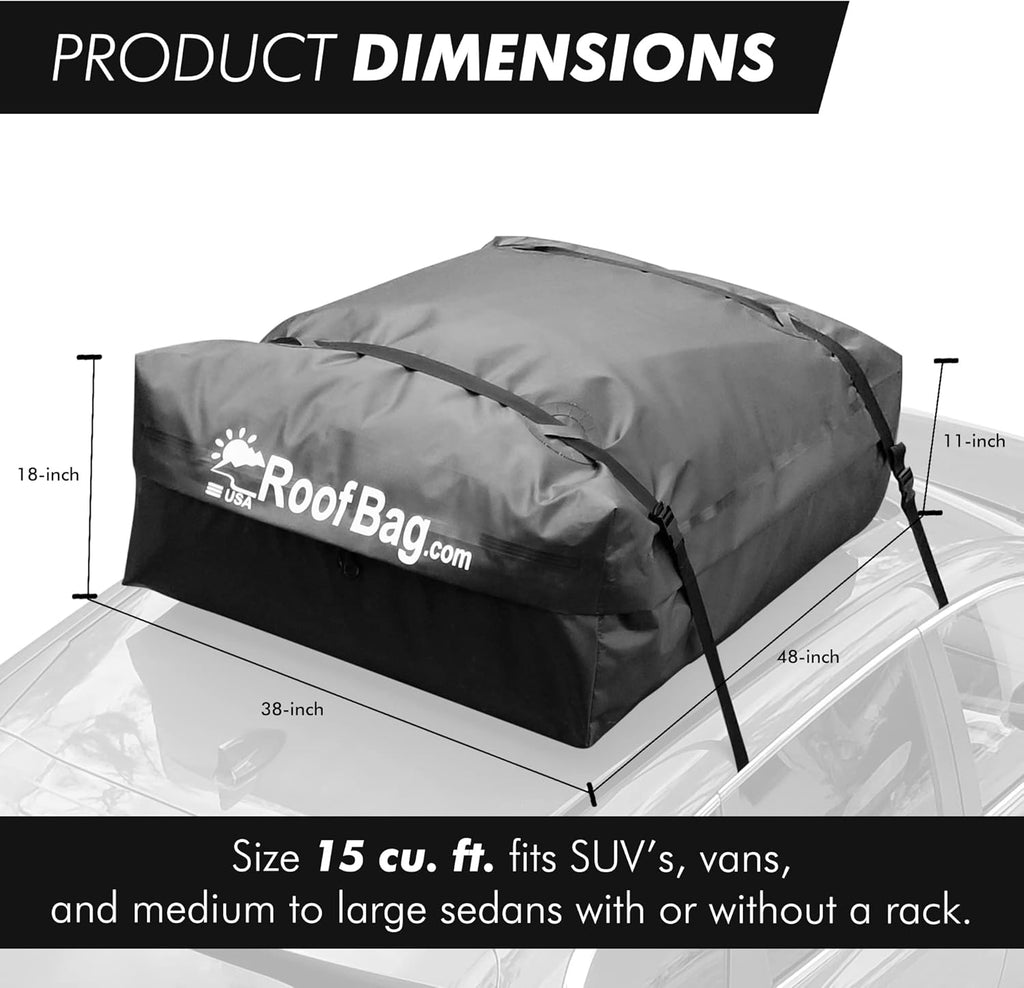 Waterproof Car Roof Bag 15 cu. ft. with Straps and Storage Bag S3338