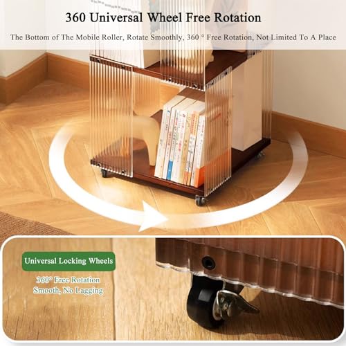 Brown Bamboo 360° Rotating Rolling Bookcase with Wheels R559