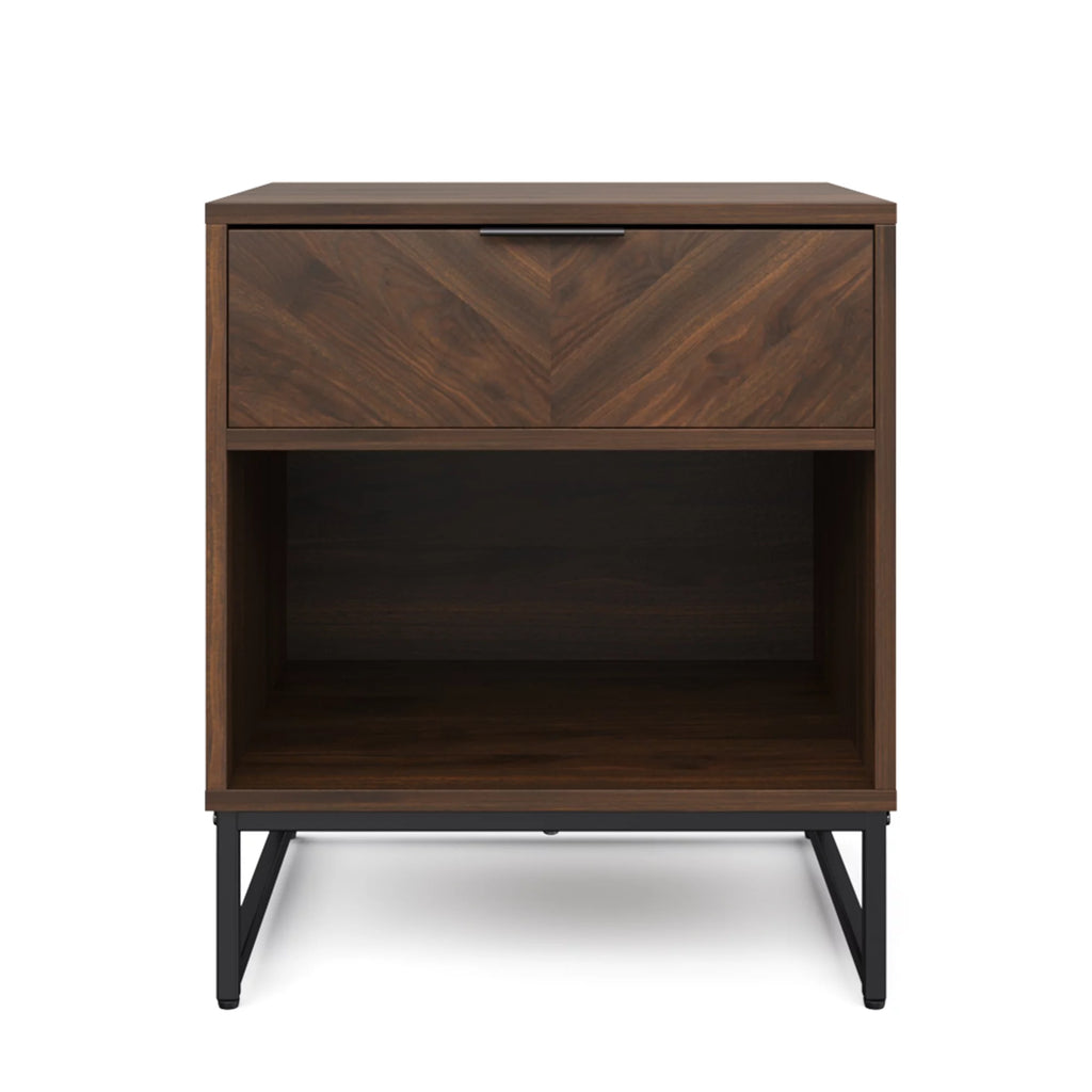 Walnut Rustic Nightstand with Open Cubby and Drawer Z245