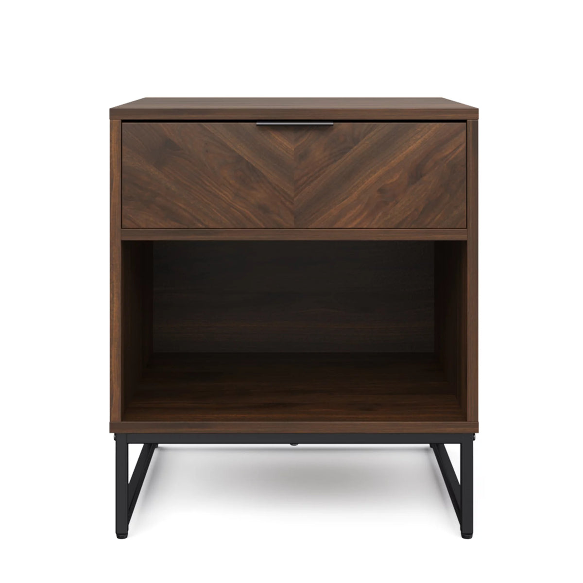 Walnut Rustic Nightstand with Open Cubby and Drawer Z245