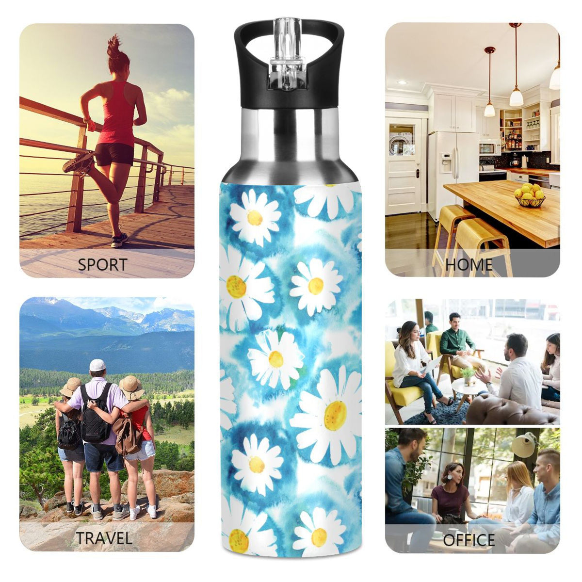 Blue Stainless Steel Insulated Water Bottle with Straw Lid V120