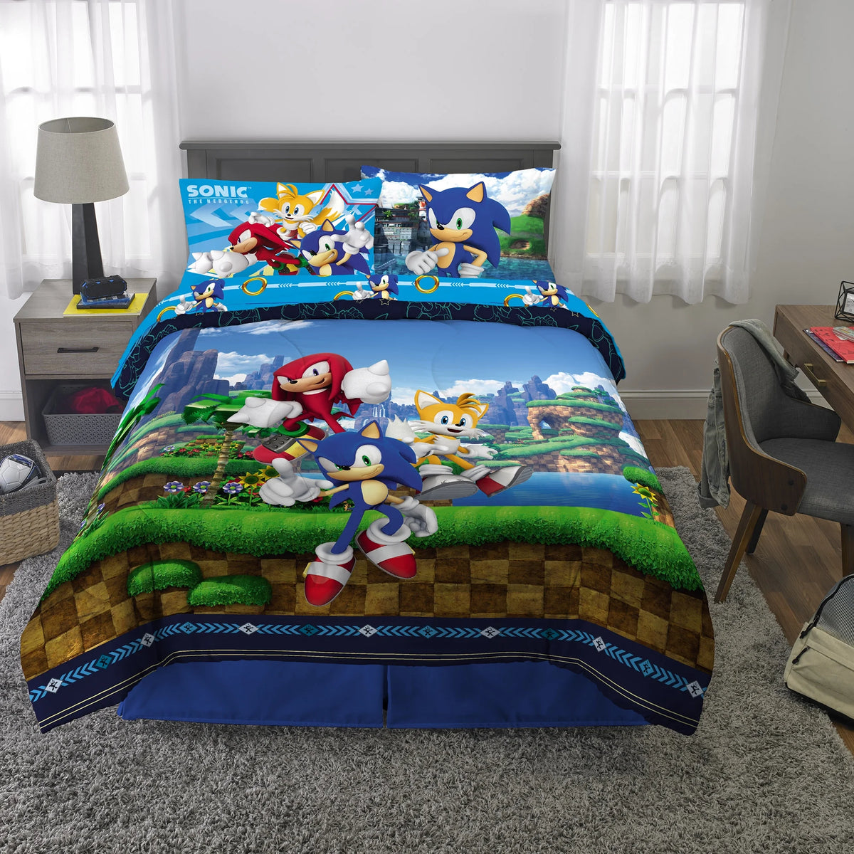 Kids Full Bed in a Bag, Comforter and Sheets, Blue I847