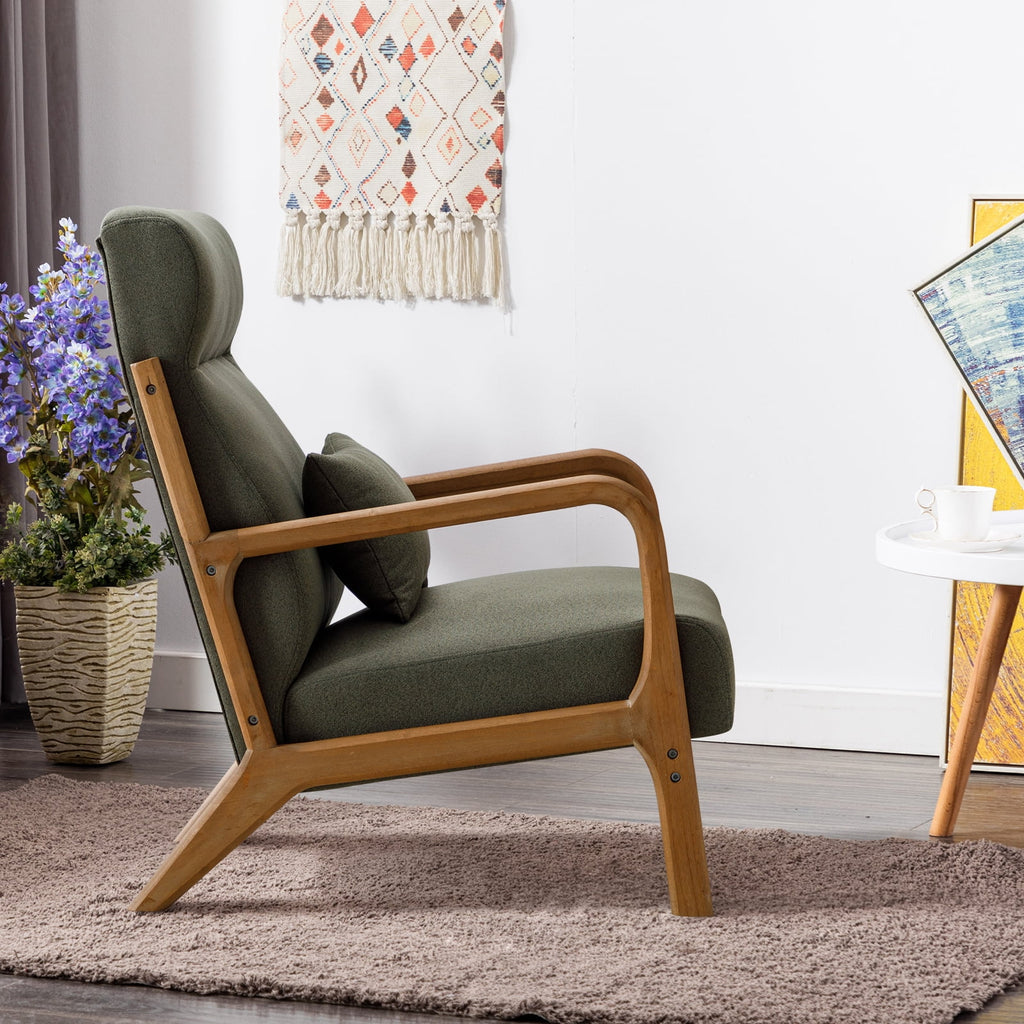 Mid-Century Modern Green Upholstered Accent Chair with Pillow F193111