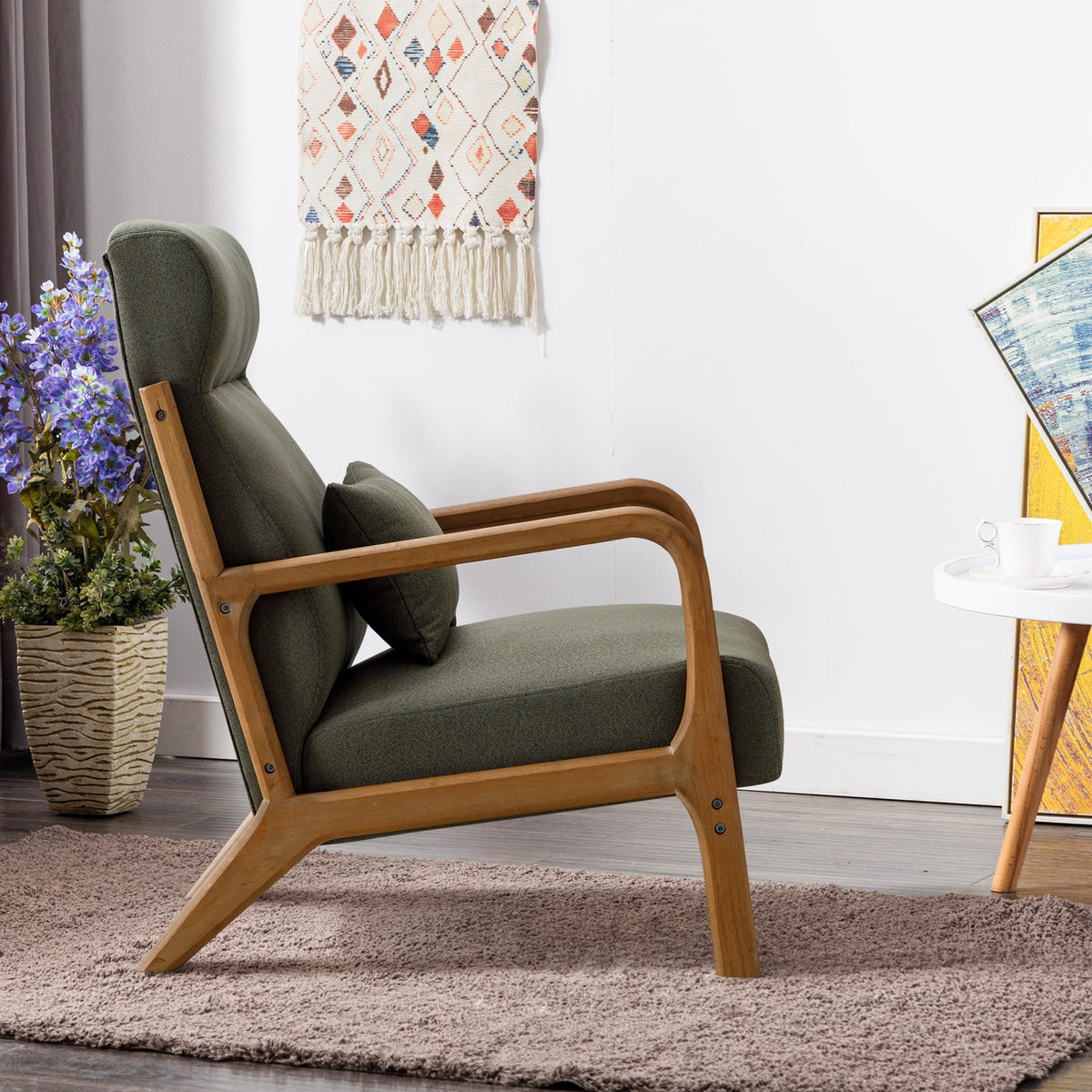 Mid-Century Modern Green Upholstered Accent Chair with Pillow F193111