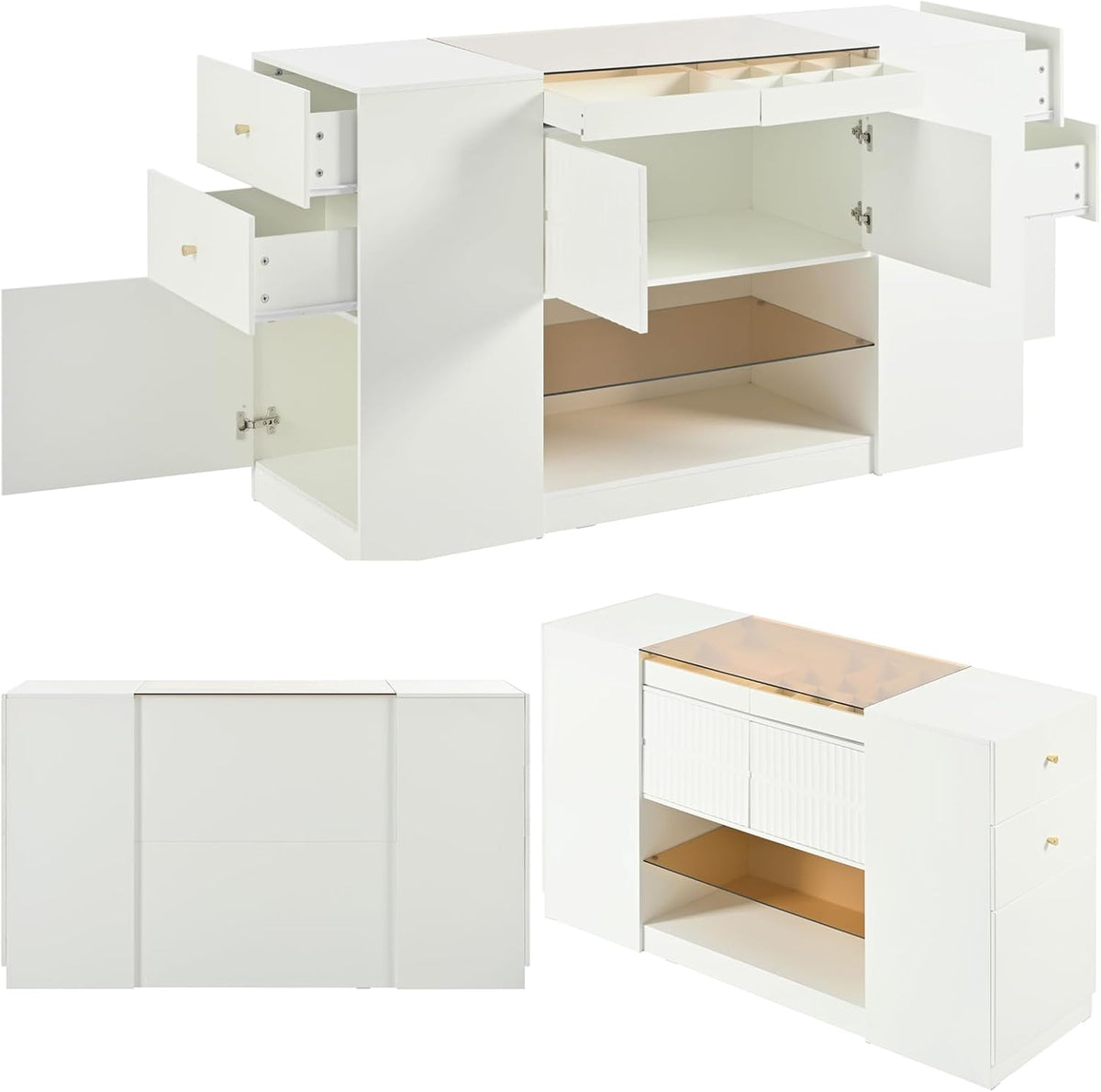Glass Top Wooden Closet Island with 6 Drawers 3 Cabinets Y143911
