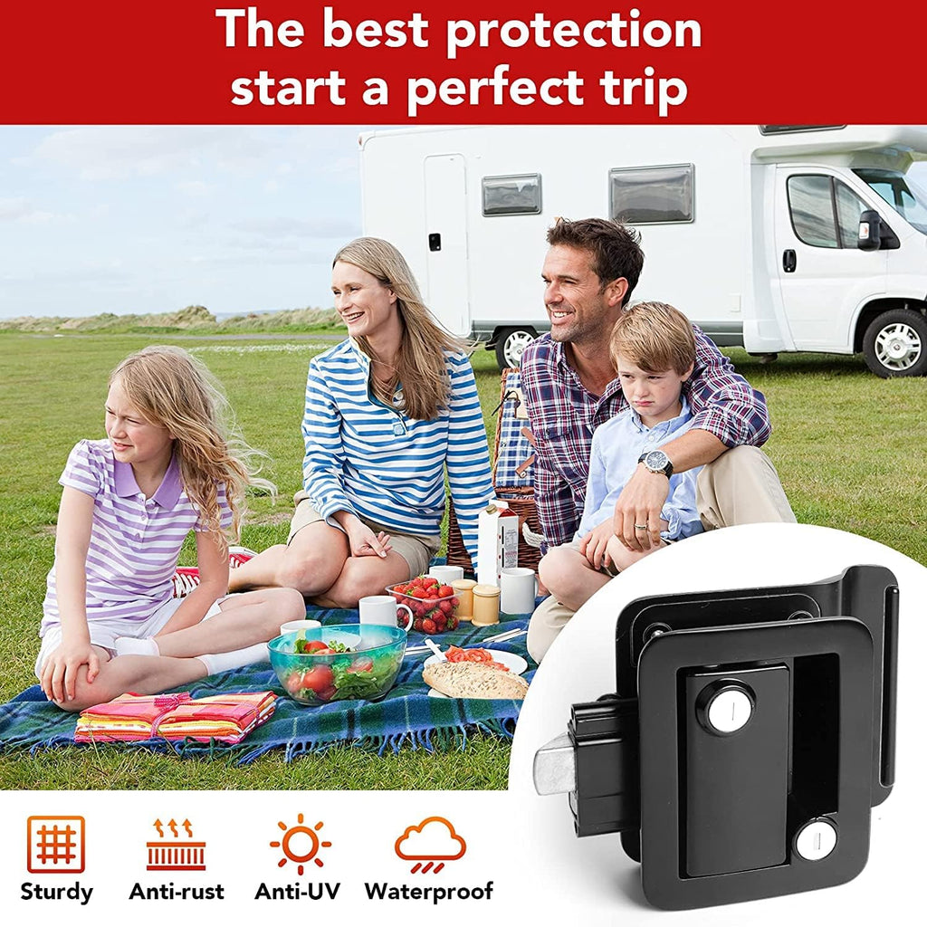 Black Zinc Alloy RV Entry Door Lock with Paddle Deadbolt 4 Keys H6957