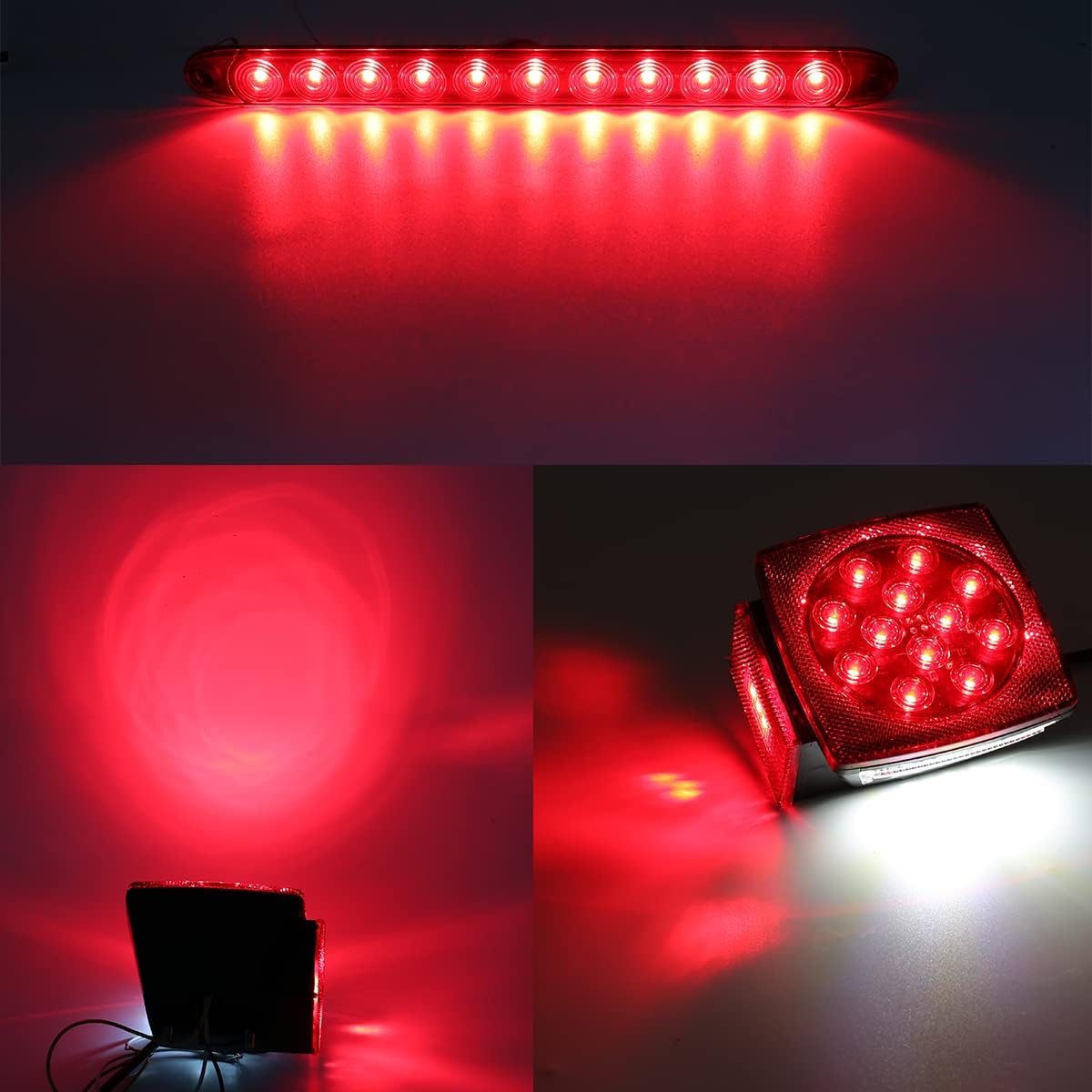 LED Trailer Lights Kit, Submersible Square Stop Turn Tail Lights with Wire & Bracket, Red/Amber Side Marker Lights, 3rd Brake ID Light Bar Y39175