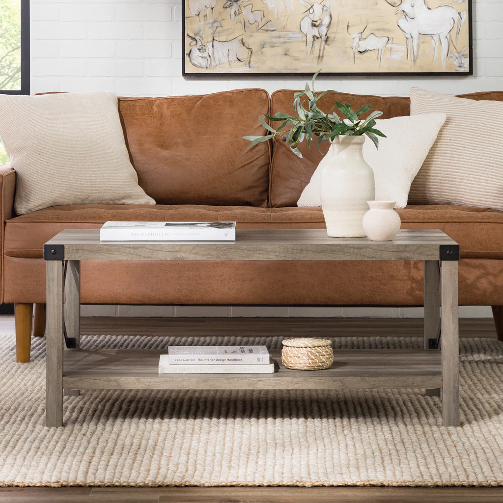 Gray Wash Metal X Coffee Table P5395