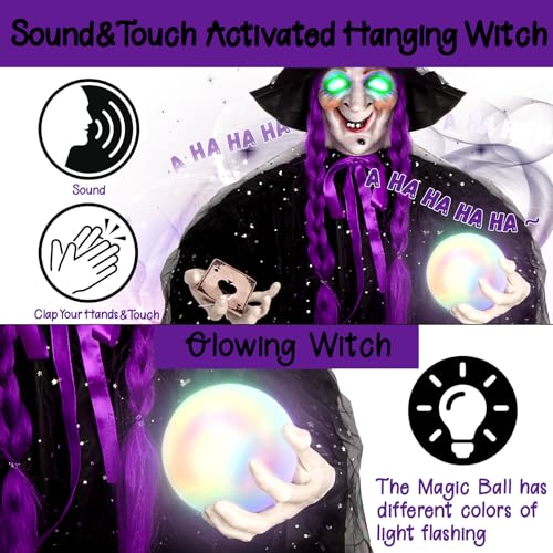 Hanging Talking Animatronics Witch with Sound Activated R748