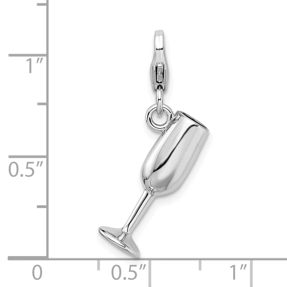 Sterling Silver Enameled Red Wine Glass Charm Pendant D91439