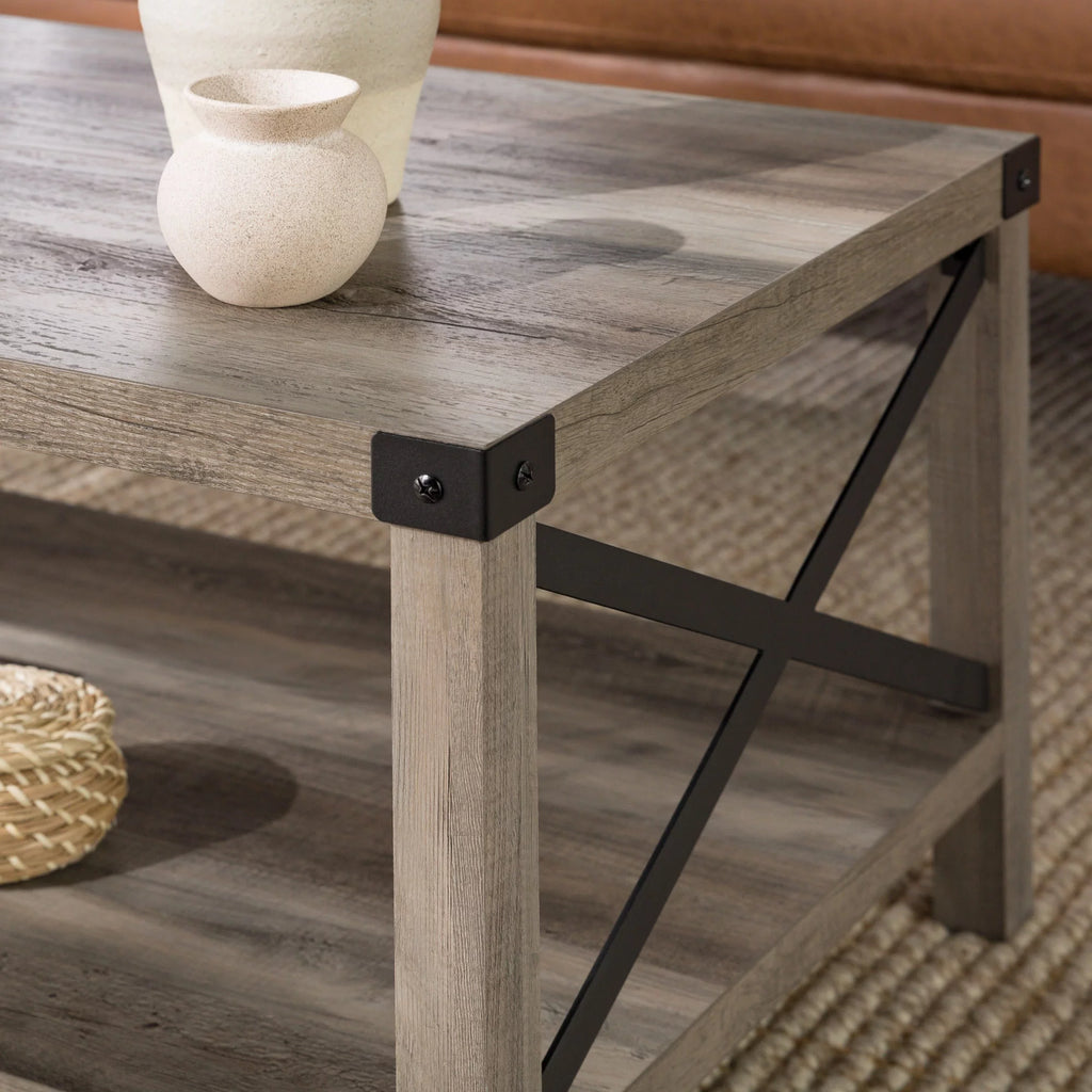 Gray Wash Metal X Coffee Table P5395